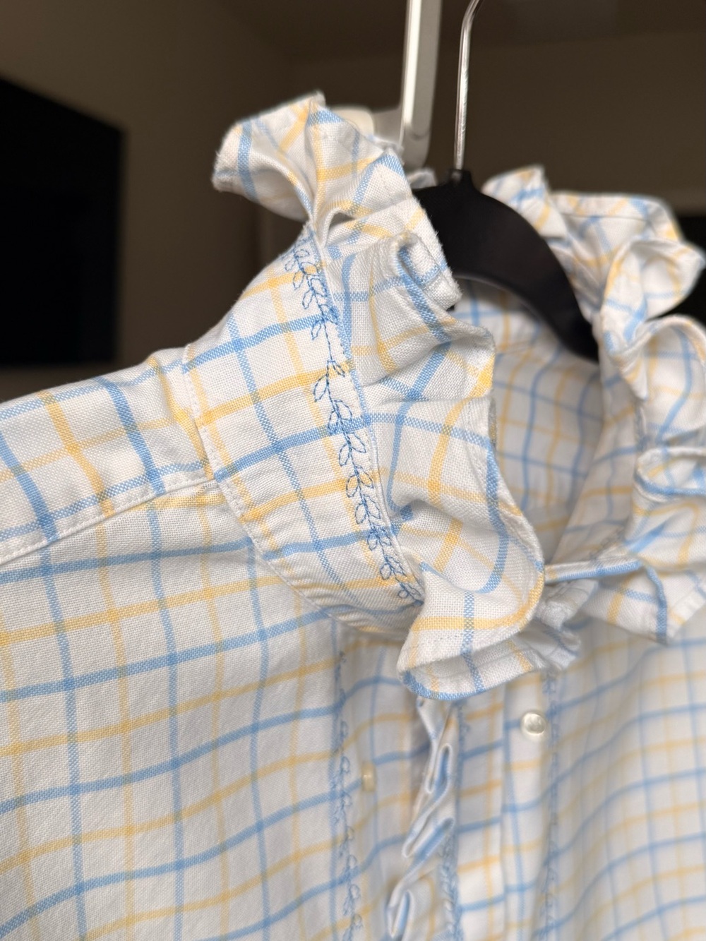 Reloved Upcycle ♻️ Ruffle Collar Blouse in Blue & Yellow